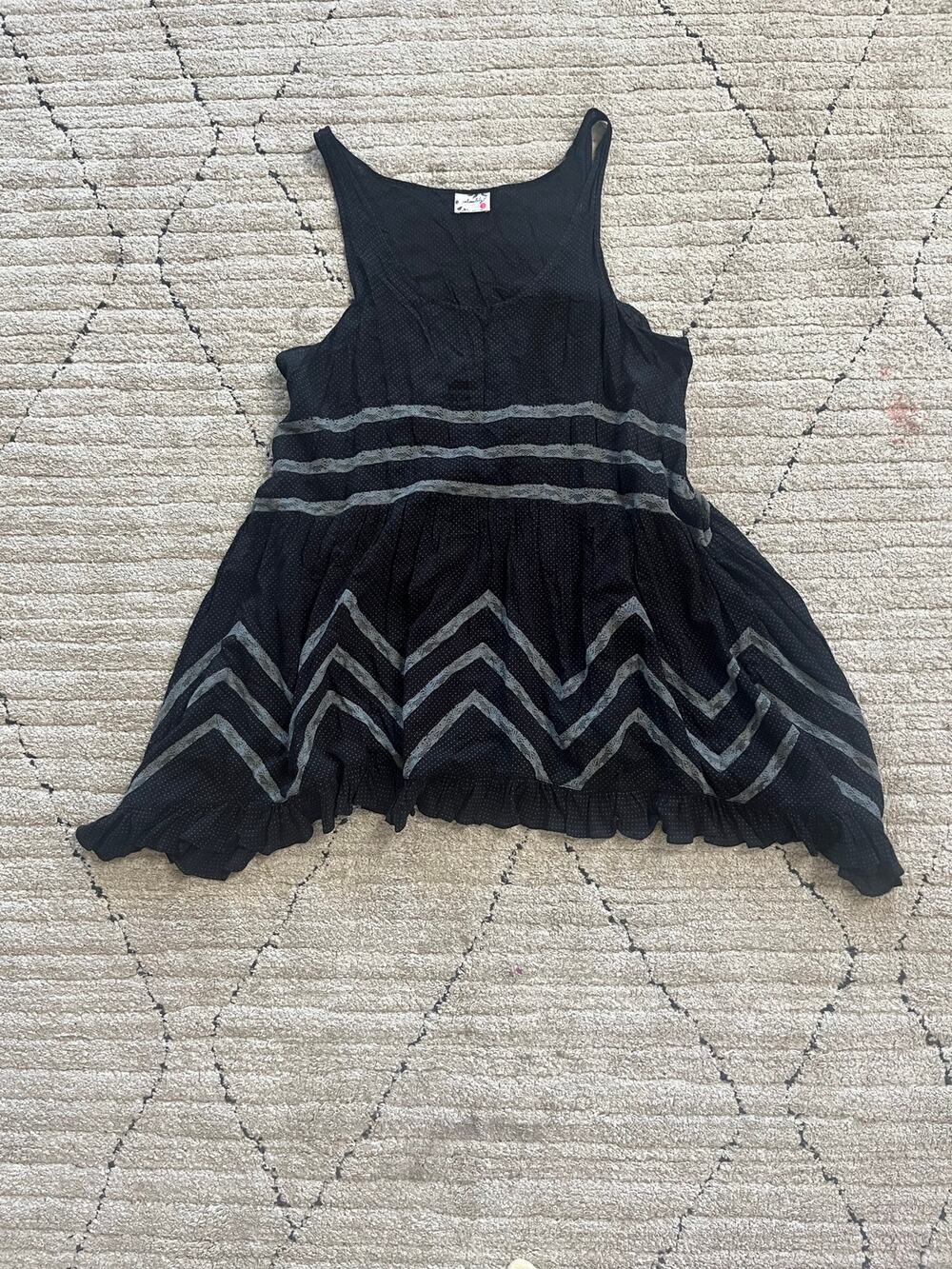 Intimately Free People Black Polka Dot Lace Trapeze Slip Top Size L